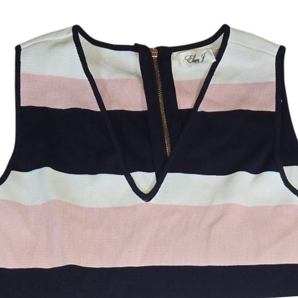 Eliza J Sleeveless Knit Dress Striped Pink White Navy V Neck Casual L - Picture 1 of 4